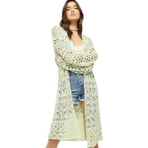 Free People Sweet Talker Crochet Cardigan Duster in Honeydew Pastel Green